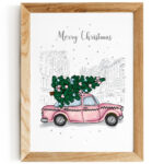 plakat-r-zowy-samochod-z-choinka