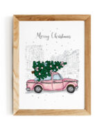 plakat-r-zowy-samochod-z-choinka