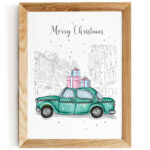 plakat-swiateczny-taksowka-z-prezentami