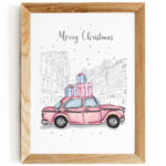 plakat-swiateczny-taksowka-z-prezentami