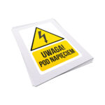 Naklejka ostrzegawcza - Uwaga! Pod napięciem - 8x12cm